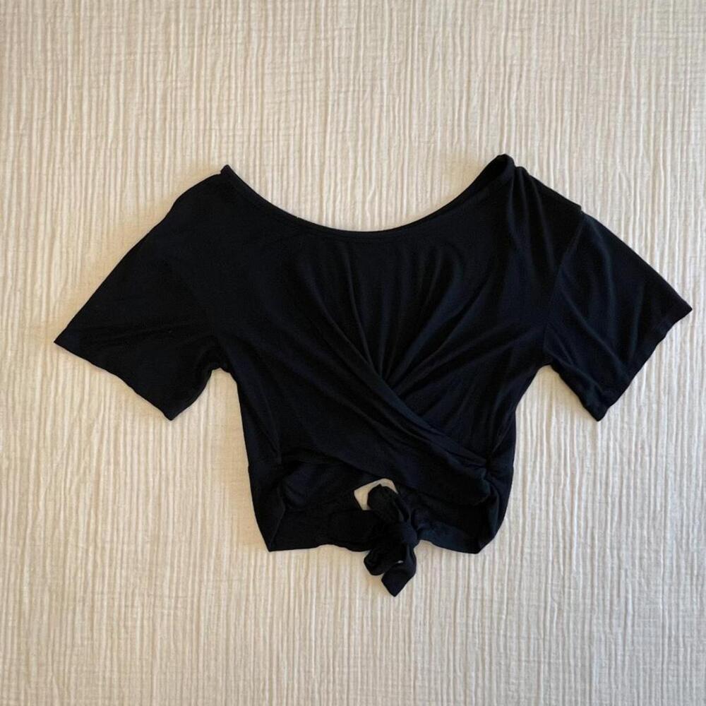 Victoria's Secret black crop top with twit knot front and tie-back detail